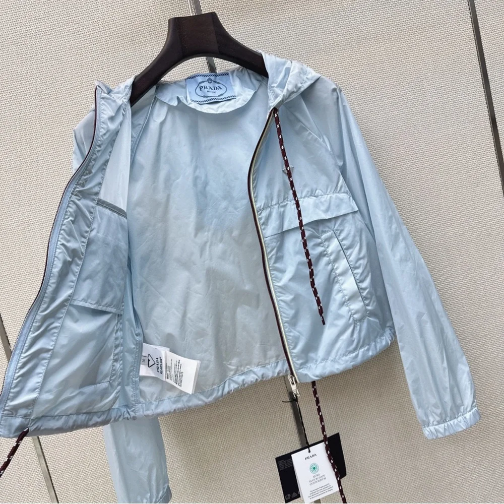 Prada Light Blue Hooded Zipper Sunscreen Coat - Picture 9 of 9